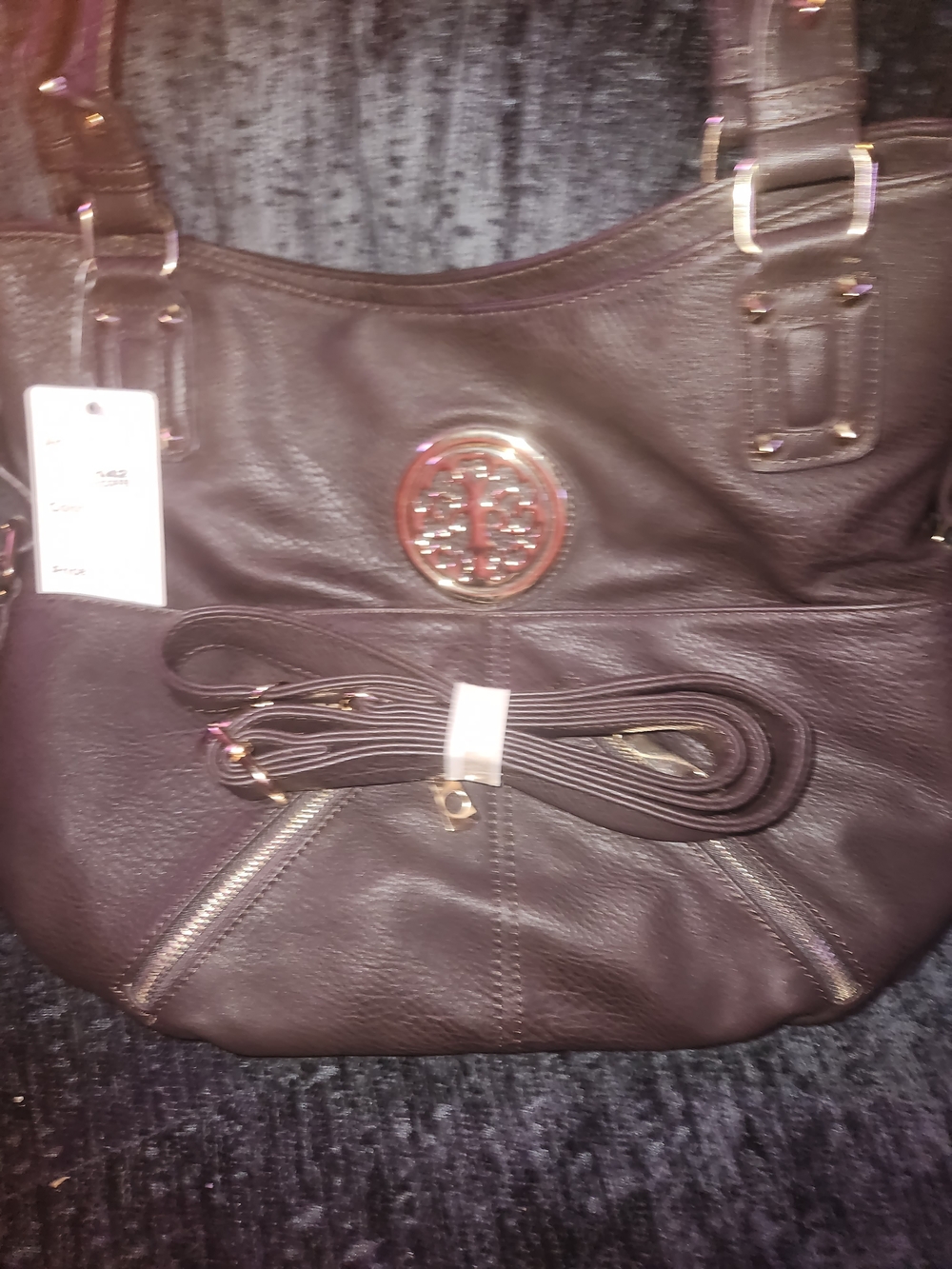 Tory Burch Brown Leather Shoulder Bag with Logo Medallion